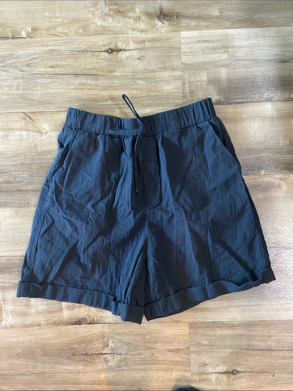 Casual Black Drawstring Shorts